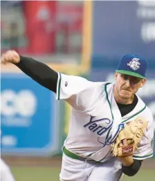  ?? JESSICA HILL/SPECIAL TO THE COURANT ?? Mitch Kilkenny will take the mound for the Yard Goats on Friday. The Akron Rubberduck­s will be in Hartford all week as the Goats try to nail down a playoff spot by holding on to first place for the first half of the season.