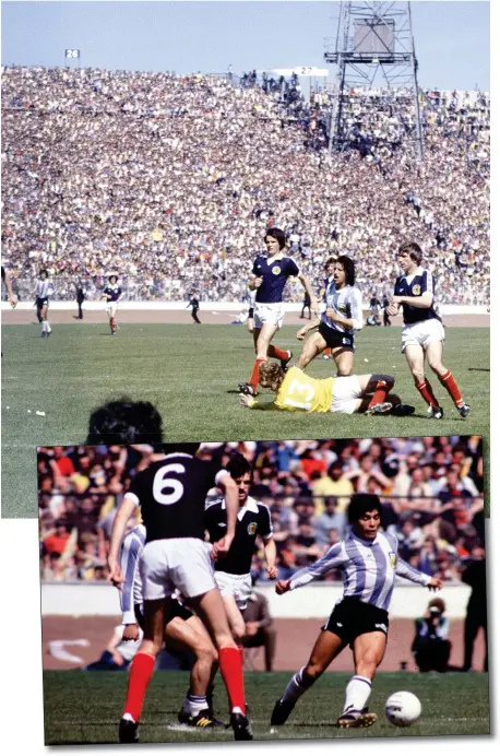  ??  ?? Diego Maradona showcased his prodigious talent for Argentina at Hampden in 1979, aged just 18