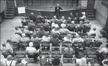  ?? LUKE FRANKE / THE NEW YORK TIMES ?? Sen. Chuck Grassley, R-iowa and chairman of the Senate Judiciary Committee, speaks to constituen­ts Thursday in Corning, Iowa. Some attendees were there to encourage him to support the confirmati­on of Judge Brett Kavanaugh — who many people say poses an existentia­l threat to abortion rights, the Affordable Care Act and checks on presidenti­al power — to the Supreme Court. Others took the opposite view.