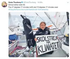  ?? SCREENSHOT: TWITTER ?? reist stattdesse­n auf einem Renn-Segelboot.
erzichtet aufs Fliegen und