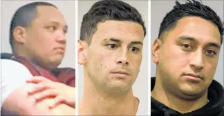  ??  ?? Sentenced in the Rotorua District Court were Shannon Apirana (left), Sebastien Wineera and Ryan Lingman.