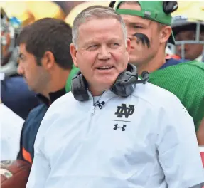  ?? MATT CASHORE/USA TODAY SPORTS ?? Brian Kelly has toned down his emotions this season, and the Notre Dame football team has been better for it.