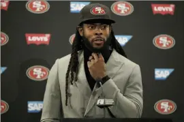  ?? BEN MARGOT — THE ASSOCIATED PRESS ?? San Francisco 49ers cornerback Richard Sherman speaks at a news conference after an NFL football game against the Cleveland Browns in Santa Clara, Calif., Monday.