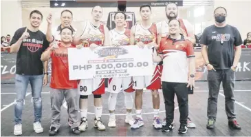  ?? PHOTOGRAPH COURTESY OF PBA ?? SAN Miguel Beer celebrates after booking a 21-17 victory over Pioneer Elastoseal to grab the Leg 1 title of the PBA 3x3 Third Conference Season 2.
