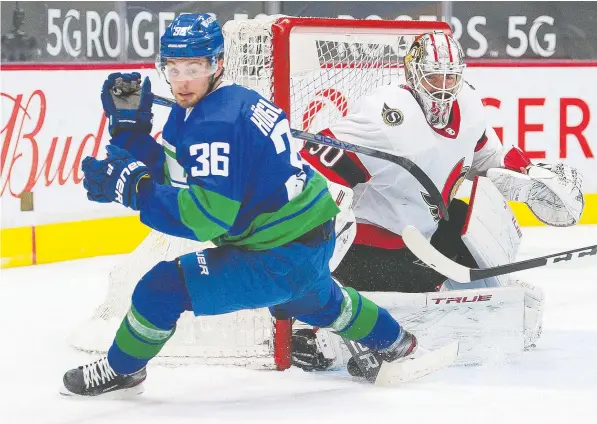  ?? JASON PAYNE FILES ?? Canucks' rookie winger Nils Höglander is seen be head coach Travis Green as `a good young player (with) a bright future.'