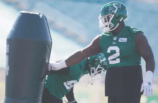  ?? KAYLE NEIS ?? Riders defensive tackle Micah Johnson views sacks — he was second in the CFL last year — as the product of putting in the necessary work.