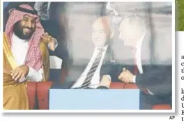  ?? AP ?? Saudi Arabia Crown Prince Mohammed bin Salman, left, and FIFA president Gianni Infantino, center, yuck it up with Russian big foot Vladimir Putin during the World Cup opener. Denis Cheryshev, top, scores one of his two goals in the Russians’ 5-0 win over Saudi Arabia.