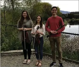  ??  ?? The Okanagan Symphony Youth Orchestra performs across the valley this weekend. From left, Emily Traversy, Libby Wyse and Christophe­r Dlouhy.