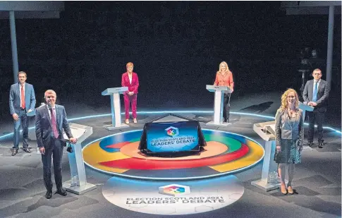  ??  ?? NO ROOM FOR SALMOND: Tuesday’s leaders’ debate – where there was no place for the Alba Party leader.