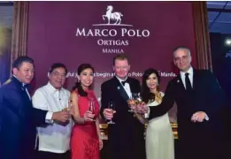  ??  ?? Samuel L. Po – CEO and President of Xin Tian Ti Developmen­t Corporatio­n ; Sec. Ramon Jimenez Jr. - Department of Tourism ; Mayor Maribel Eusebio - Pasig City, Eric Waldburger – President of Marco Polo Hotels ; Pearl Peralta-Maclang – Director of Sales...