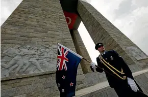  ?? AP ?? A member of New Zealand’s armed forces marches as he attends the internatio­nal service in recognitio­n of the Gallipoli campaign at Mehmetcik monument in the Gallipoli peninsula, Turkey.