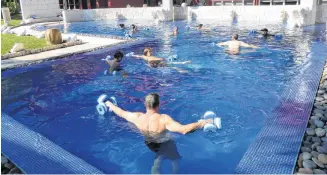  ??  ?? Daily aquafit takes place in the saltwater pool.