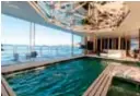  ??  ?? Apart from the jacuzzi fitted with glass sides on the aft sundeck, there’s also a wellness club that comprises a steam room, hammam, spa, cold pool, gym and a counter-flow swimming pool that’s equipped with underwater speakers.