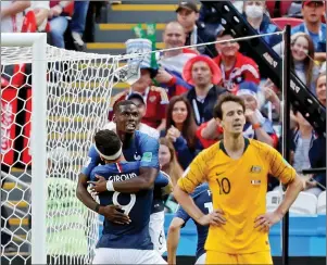  ?? REUTERS ?? France’s Paul Pogba celebrates scoring their second goal against Australia in Kazan on Saturday.