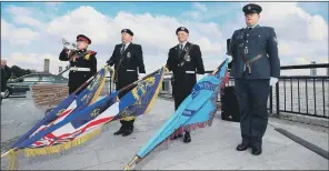  ?? PICTURES: PA. ?? WAR HERO: Standard bearers at the unveiling of a memorial to Battle of Britain Spitfire pilot Sgt Jack Potter, main, whose story helped to inspire the Hollywood movie Dunkirk, starring Tom Hardy, inset.