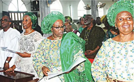  ??  ?? Grandson of the late Chief Obafemi Awolowo, Segun Awolowo (left); wife of Vice President, Dolapo Osinbajo; Ambassador Tokunbo Awolowo-Dosumu and Rev Tola Oyediran at the 30th Remembranc­e Thanksgivi­ng Service of the late sage at Our Saviour’s Anglican...