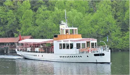  ?? PHOTO: HUGH DOUGHERTY ?? SS Sir Walter Scott leaves Trossachs Pier in happier times. The Loch Katrine Steamship Trust is determined she will sail again.