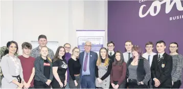  ??  ?? ● PCC North Wales Youth Commission “Big Conversati­on” Conference: pictured is Arfon Jones PCC (centre) with the youth commission members. Picture Mandy Jones