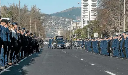  ?? PHOTO: IAIN MCGREGOR/FAIRFAX NZ ?? About 500 police officers formed a guard of honour for Senior Sergeant Richard Ryan.