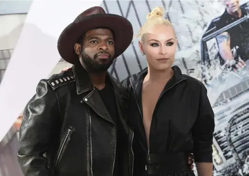  ?? Associated Press ?? Lindsey Vonn and boyfriend P. K. Subban arrive at the Los Angeles premiere of “Fast & Furious Presents: Hobbs & Shaw” last month.