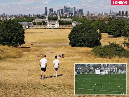  ?? ?? Scorched earth: The parched conditions mean Greenwich Park in south-east London is failing to live up to its name