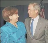  ?? P.C. PIAZZA/THE DAILY ADVERTISER VIA AP ?? Former Louisiana Gov. Kathleen Blanco greets former President George W. Bush in Lafayette, La., in 2011.