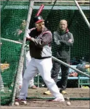  ?? EMI IKEDA — KYODO NEWS VIA AP ?? In this March 10 photo, former major league slugger Manny Ramirez practices batting during the workout of Kochi Fighting Dogs in Kochi, western Japan. Ramirez is set to begin the next chapter of his baseball odyssey playing for the Kochi Fighting Dogs...