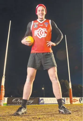  ?? Picture: GLENN FERGUSON ?? BIG V HONOUR: Ocean Grove ruckman Andrew Jarvis is the only Bellarine Football League player named in the Vic Country squad.