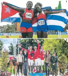  ?? FOTO: AFP ?? (1) Elianis Despaigne y Yaritza Martínez, bronce en martillo. (2) Pasquel, Barrios y Andrade en el podio de salto Individual.