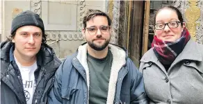  ?? CHRISTOPHE­R REYNOLDS / THE CANADIAN PRESS ?? Guillaume Laurin, left, Patrice Laliberté and Julie Groleau comprise the upstart filmmaking team selected to make the first Netflix original feature film out of Quebec.