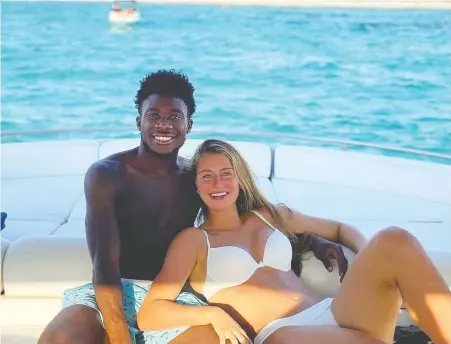  ?? INSTAGRaM/JORDYN HUITEMA ?? Canadian and now Europe-based soccer stars Alphonso Davies and Jordan Huitema have been dating since 2017. After Huitema posted this photo of their holiday in Ibiza, Spain on Instagram, reactions included a number of racist comments.
