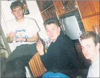  ??  ?? Andrew O’Hagan, right, aged 17, with friends Keith Martin, centre, and artist Graham Fagen