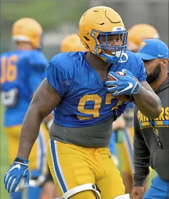  ?? Matt Freed/ Post- Gazette photos ?? Pitt coach Pat Narduzzi on defensive tackley Jayylen Twyman — “Twyman is playing at a high level right now. Maybe as high as you can get.”