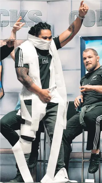  ?? Picture / Otago Daily Times ?? Ma’a Nonu’s modelling skills failed to cut it with the judges in the toiletpape­r wedding dress competitio­n.