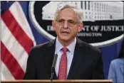  ?? J. SCOTT APPLEWHITE — THE ASSOCIATED PRESS ?? Attorney General Merrick Garland announces a lawsuit to block the enforcemen­t of a new Texas law that bans most abortions from the Justice Department in Washington on Thursday.