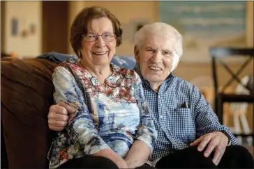  ?? PHOTOS BY WATCHARA PHOMICINDA ?? Bill, 92, and Marilyn Ruth, 91, sit together at their family’s home in Corona on June 15. The couple will celebrate 75years of marriage on July 5. They married when Bill was 17 and Marilyn 16 in 1947.