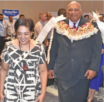  ?? Photo: Waisea Nasokia ?? Fiji New zealand business council president Renu Chand with President Ratu Wiliame Katonivere at the Sofitel Fiji resort and Spa in Nadi on June 23, 2022.