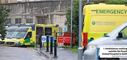  ?? Paul Gillis/Bristol Live ?? > Ambulances waiting outside the Royal United Hospital in Bath