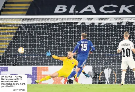  ?? GETTY IMAGES ?? ON TARGET: Harvey Barnes scores City’s second goal and Iheanacho, below, right, gets the third