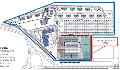  ??  ?? PLANO. Contiguo al centro comercial se encuentra el loteo residencia­l. Centro Comercial Añelo