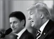  ?? ASSOCIATED PRESS ?? PRESIDENT DONALD TRUMP SPEAKS during a news conference with Italian Prime Minister Giuseppe Conte at the White House on Monday in Washington.