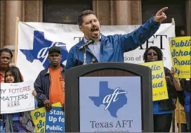  ?? RALPH BARRERA / AMERICAN-STATESMAN 2017 ?? Louis Malfaro, president of the Texas affiliate of the American Federation of Teachers, said “this court ruling will have no immediate affect on Texas AFT or our 65,000 employees.” In 2017, he rallied at the state Capitol for school funding.