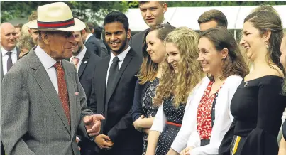  ?? Picture: Dougie Nicolson. ?? The Duke of Edinburgh chatting with Yvonne Kaufmann, second right, and Isabel Campbell, right.