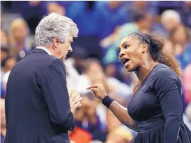  ?? ADAM HUNGER/ASSOCIATED PRESS ?? Serena Williams pleads her case with U.S. Open tournament referee Brian Earley during her loss to Japan’s Naomi Osaka in the Sept. 8 women’s final in New York.