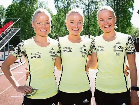  ??  ?? Pretty threesome: The 30-year-old triplets (from left) Leila, Liina and Lily Luik posing for a picture in Tartu, Estonia. The sisters will be the first identical triplets to take part in the Olympics when they run the marathon in Rio de Janeiro. — AFP