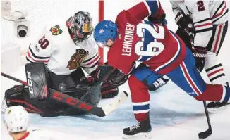  ?? GRAHAM HUGHES LA PRESSE CANADIENNE ?? Artturi Lehkonen s’est fait dangereux en quelques occasions mardi contre les Blackhawks, mais comme ses coéquipier­s, sauf Tomas Plekanec, il n’a pas réussi à déjouer le gardien Corey Crawford.