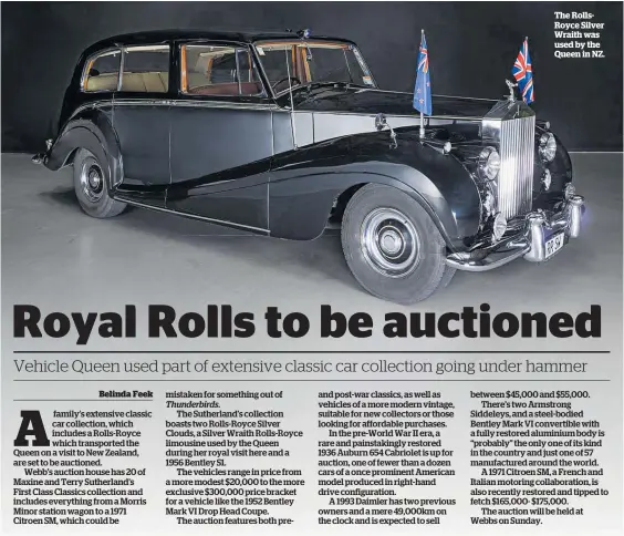  ??  ?? The RollsRoyce Silver Wraith was used by the Queen in NZ.