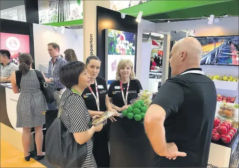  ??  ?? Vital ties: Greater Shepparton City Council’s sustainabl­e developmen­t director Geraldine Christou and Mayor Kim O’Keeffe at Asia Fruit Logistica in Hong Kong in 2018.