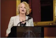  ?? AP PHOTO SCOTT SOMMERDORF ?? Salt Lake City Mayor Jackie Biskupski speaks in Salt Lake City. A new Associated Press-NORC poll finds that Americans want local officials to do more to battle global warming now that federal officials aren’t. That rings true with Biskupski, who...