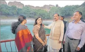  ?? BIPLOV BHUYAN/HT PHOTO ?? Union minister of state for tourism &amp; culture Mahesh Sharma during the inaugurati­on of Purana Quila lake complex in New Delhi on Wednesday.